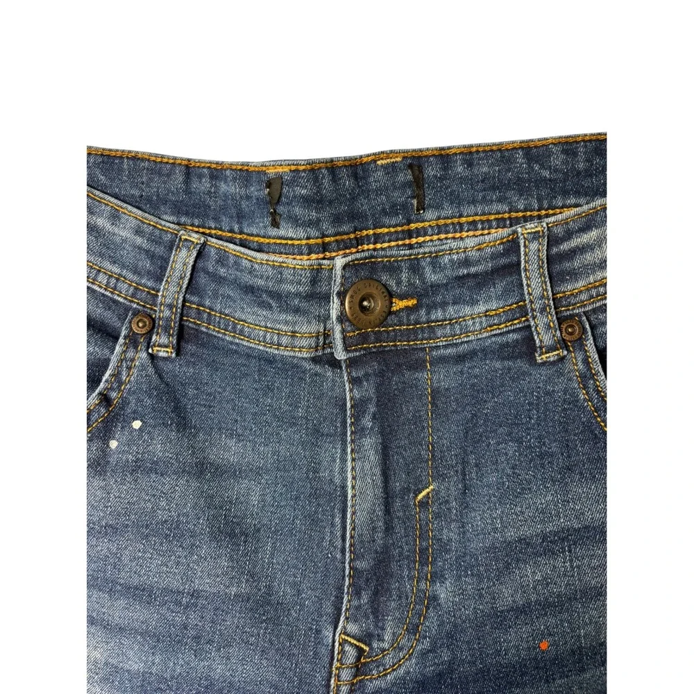 Mog Original Distressed Paint‎ Splatter Denim Shorts Mens Blue Streetwear